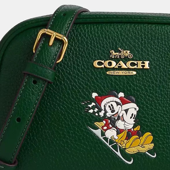 ⭐️NEW!⭐️COACH Mickey and Minnie on a sled, Green camera bag with ID holder - Picture 5 of 5